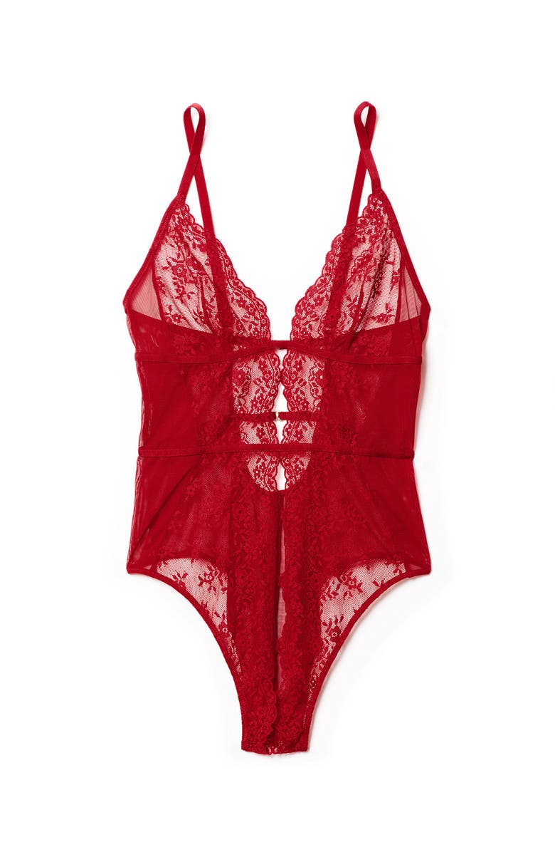 Adore Me Rosie Crotchless Bodysuit Lingerie, Alternate, color, Deep Red