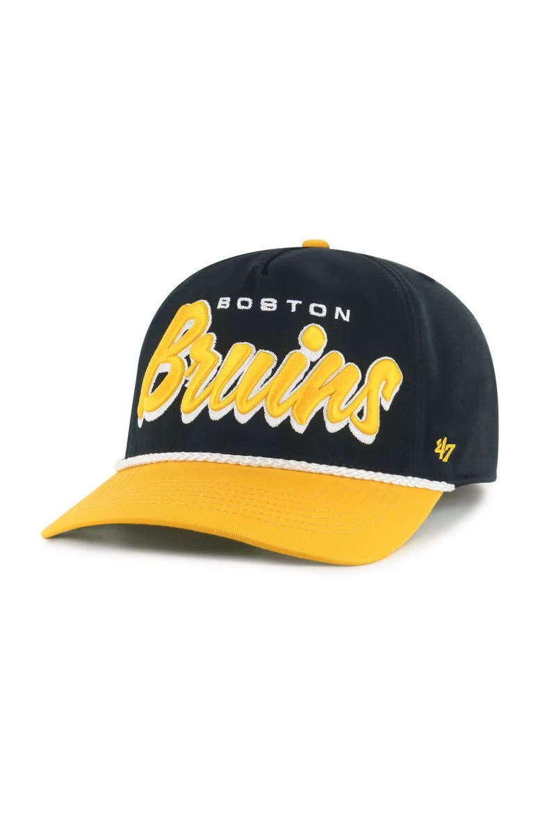 Men's '47 Black/Gold Boston Bruins Dropshadow Rope Hitch Adjustable Hat, Alternate, color, Black