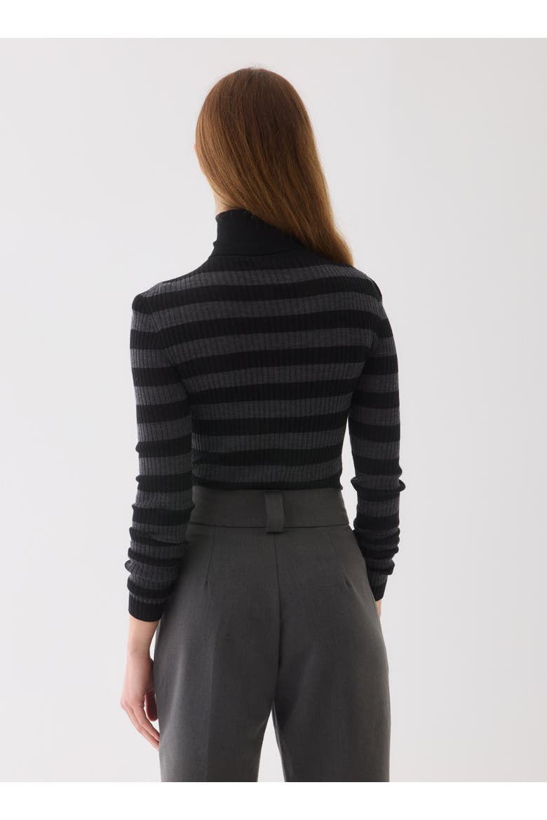 Merino Superfine Rib Knit Stripe Turtleneck, Alternate, color, NOIR/ANTHRACITE CHINE