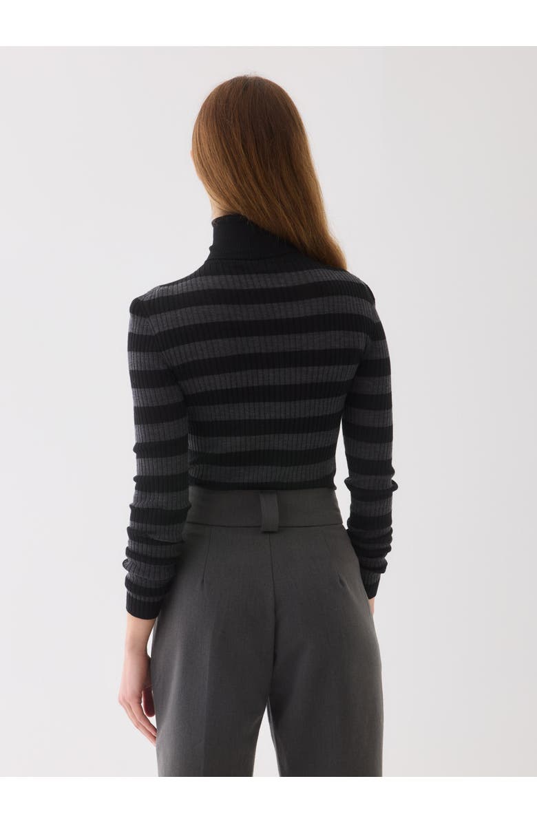 Majestic Filatures Merino Superfine Rib Knit Stripe Turtleneck, Alternate, color, Noir/Anthracite Chine