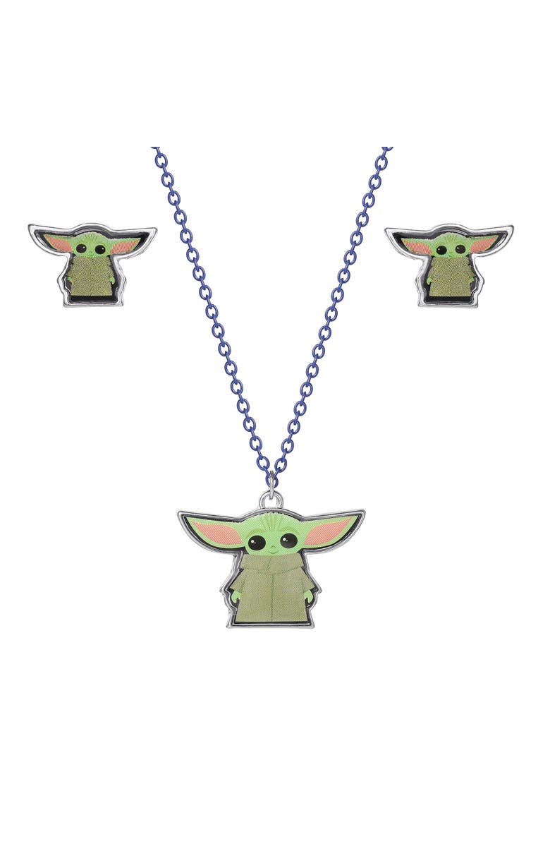 Star Wars The Mandalorian Grogu Fashion Stud Earrings and Necklace Set, Main, color, Green