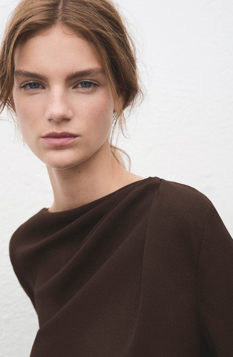 MANGO Long Sleeve Drape Bateau Neck Top, Alternate, color, Brown