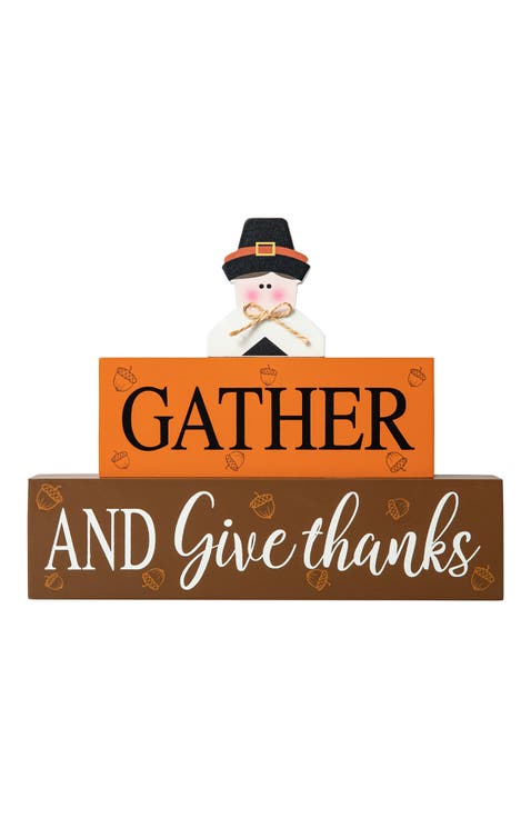 Thanksgiving Wooden Pilgrim Table Block Sign