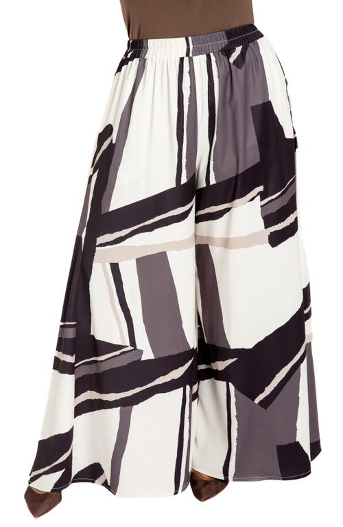 Shop Buxom Couture Geometric Print High Waist Palazzo Pants In Beige Multi