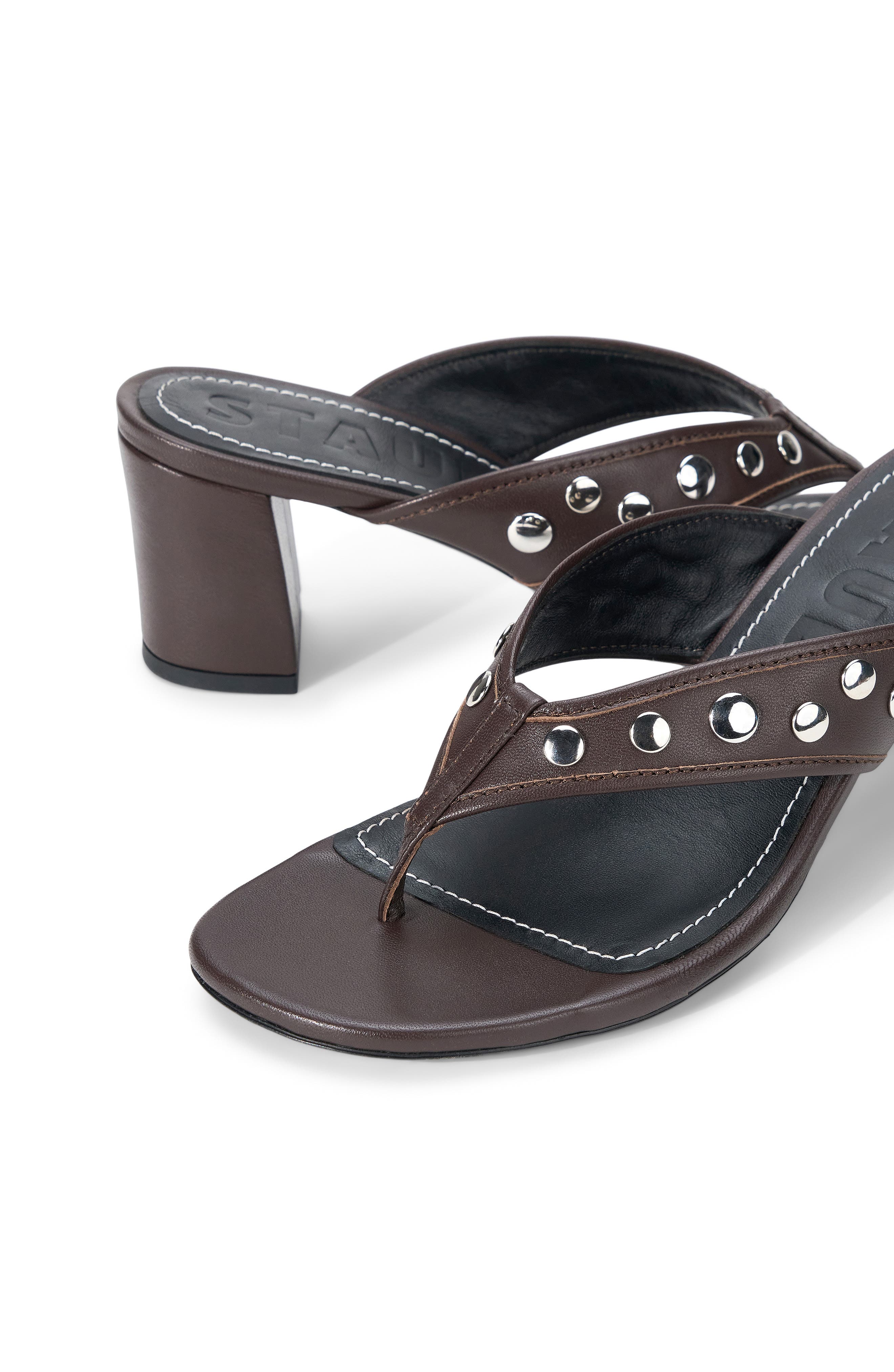 STAUD Nova Studded Thong Block Heel Sandal, Alternate, color, 