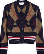 Thom Browne Argyle Intarsia Shrunken Virgin Wool Blend Cardigan