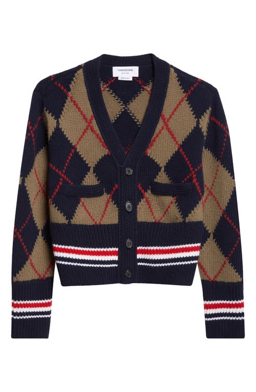 Thom Browne Argyle Intarsia Shrunken Virgin Wool Blend Cardigan In Multi