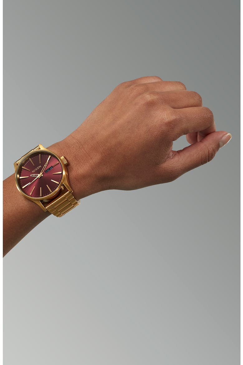 Sentry Bracelet Watch, 42mm, Alternate, color, OXBLOOD SUNRAY / GOLD