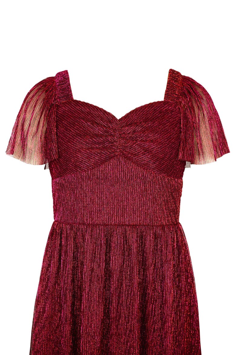 Kids' Metallic Tiered Plissé Maxi Party Dress, Alternate, color, BLK/FUS