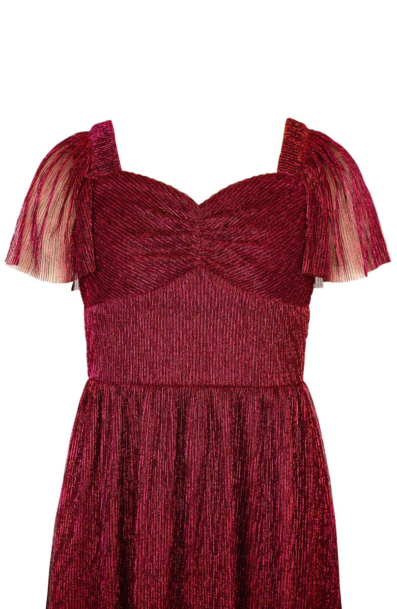 Zunie Kids' Metallic Tiered Plissé Maxi Party Dress, Alternate, color, Black/Pink