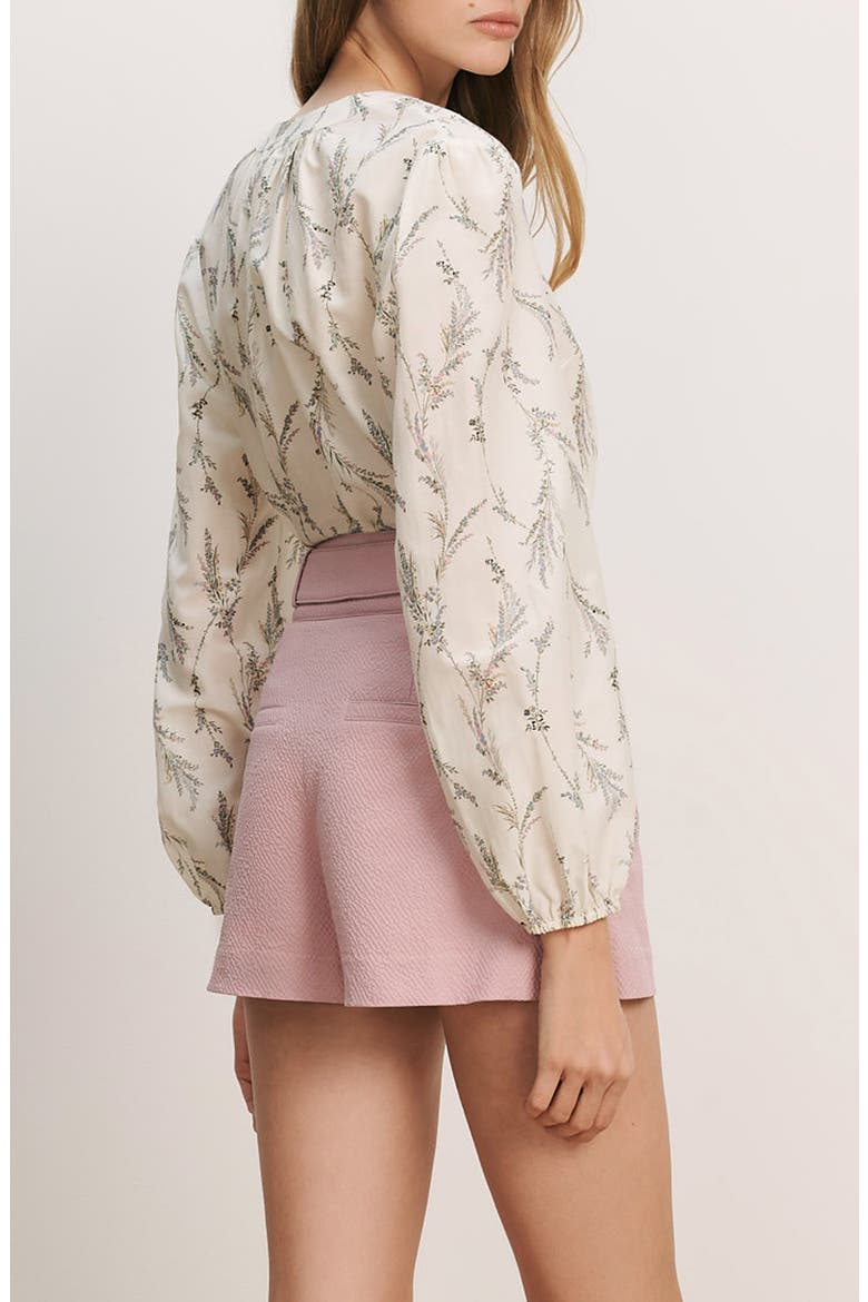 Emiko Floral Cotton & Silk Button-Up Shirt, Alternate, color, DOVE MULTI