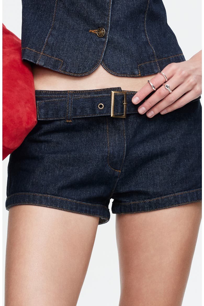 Afterglow Belted Low Rise Denim Shorts, Alternate, color, DARK DENIM