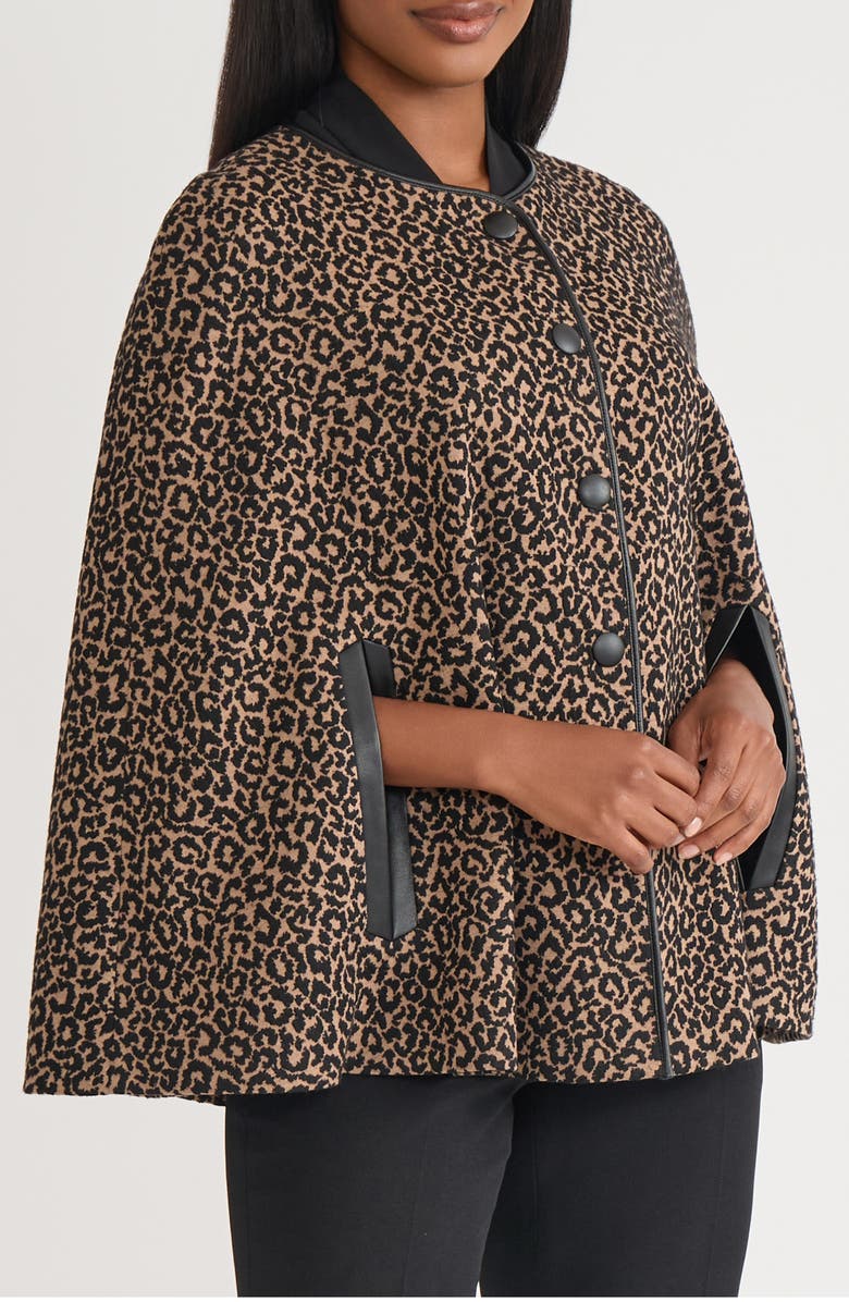 KASPER Leopard Print Cape, Alternate, color, Dark Camel/ Black