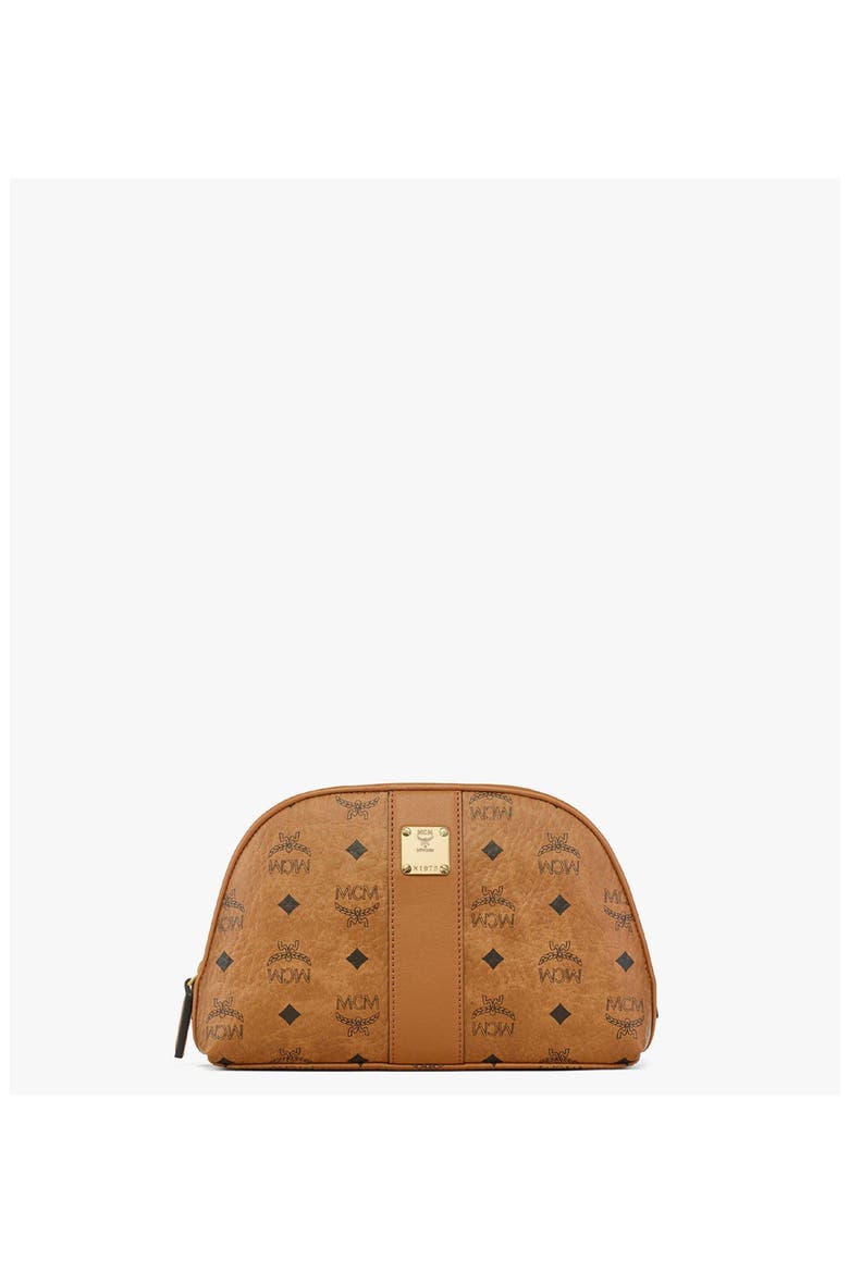 Aren Cosmetic Pouch in Visetos, Main, color, Cognac