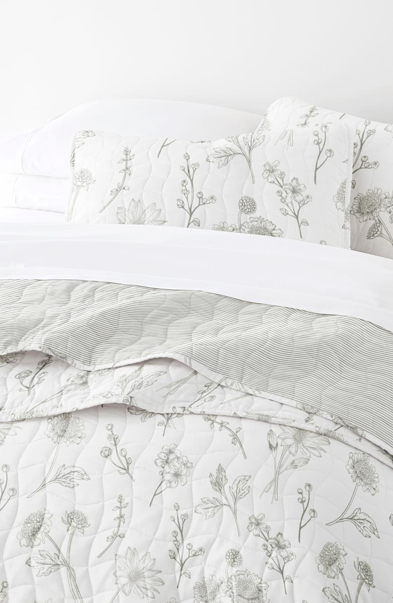 HOMESPUN Pattern Reversible Quilt & Sham Set, Alternate, color, Light Gray