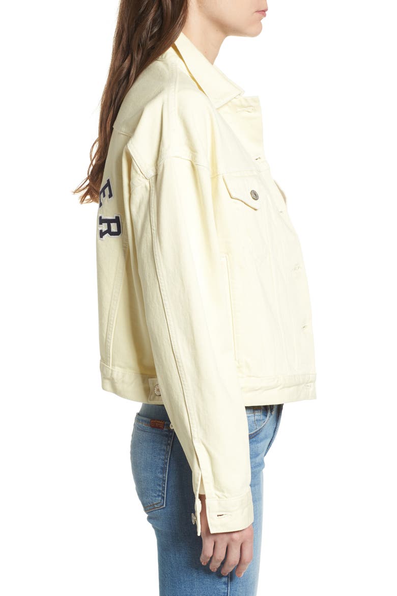 '90s Girlfriend Trucker Jacket, Alternate, color, LEMON MERINGUE