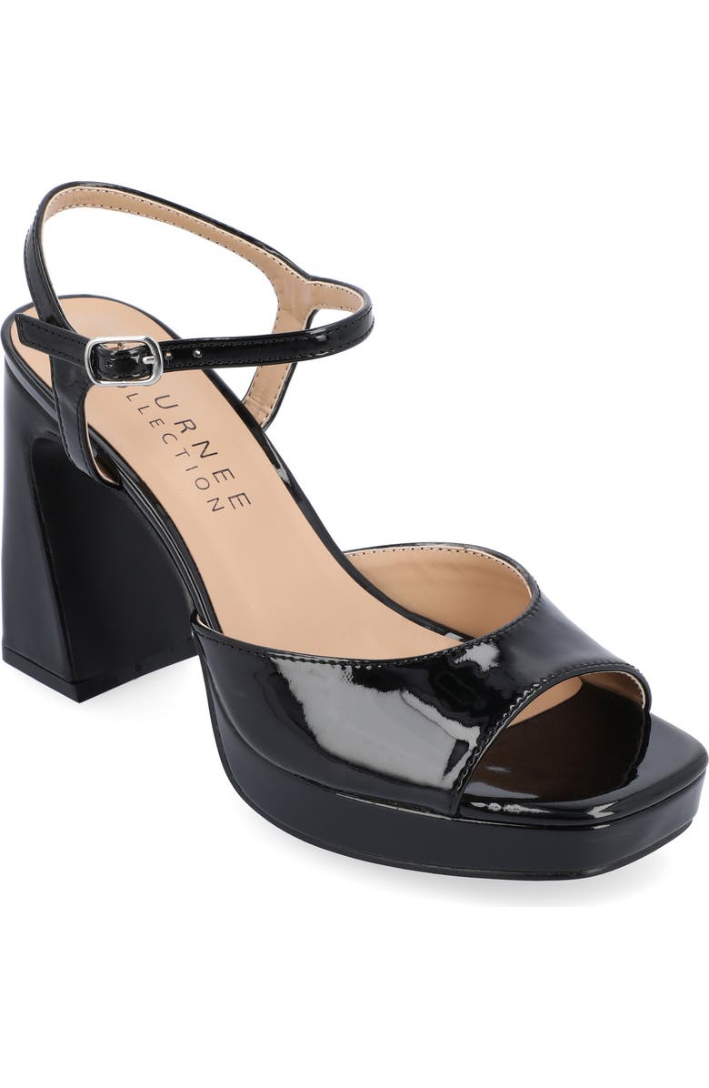 Journee Collection Ziarre Patent Block Heel Sandal, Main, color, Black