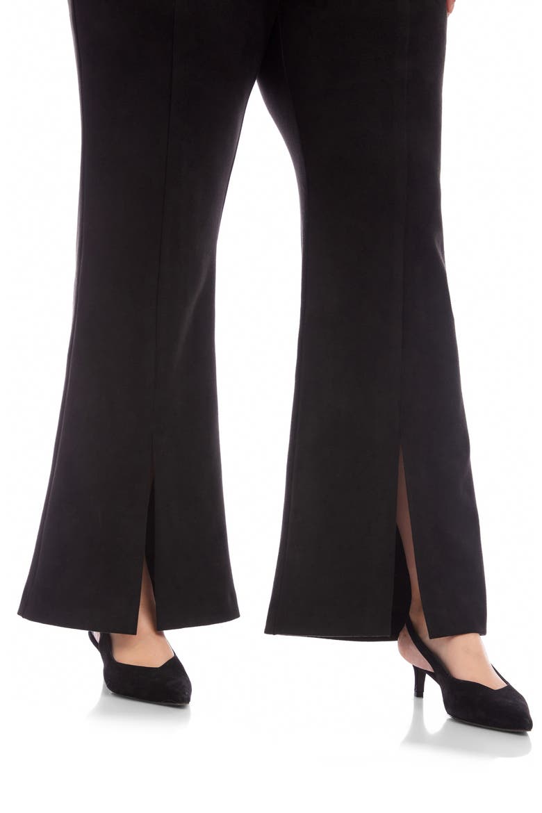 Faux Suede Front Slit Flare Pants, Alternate, color, BLACK