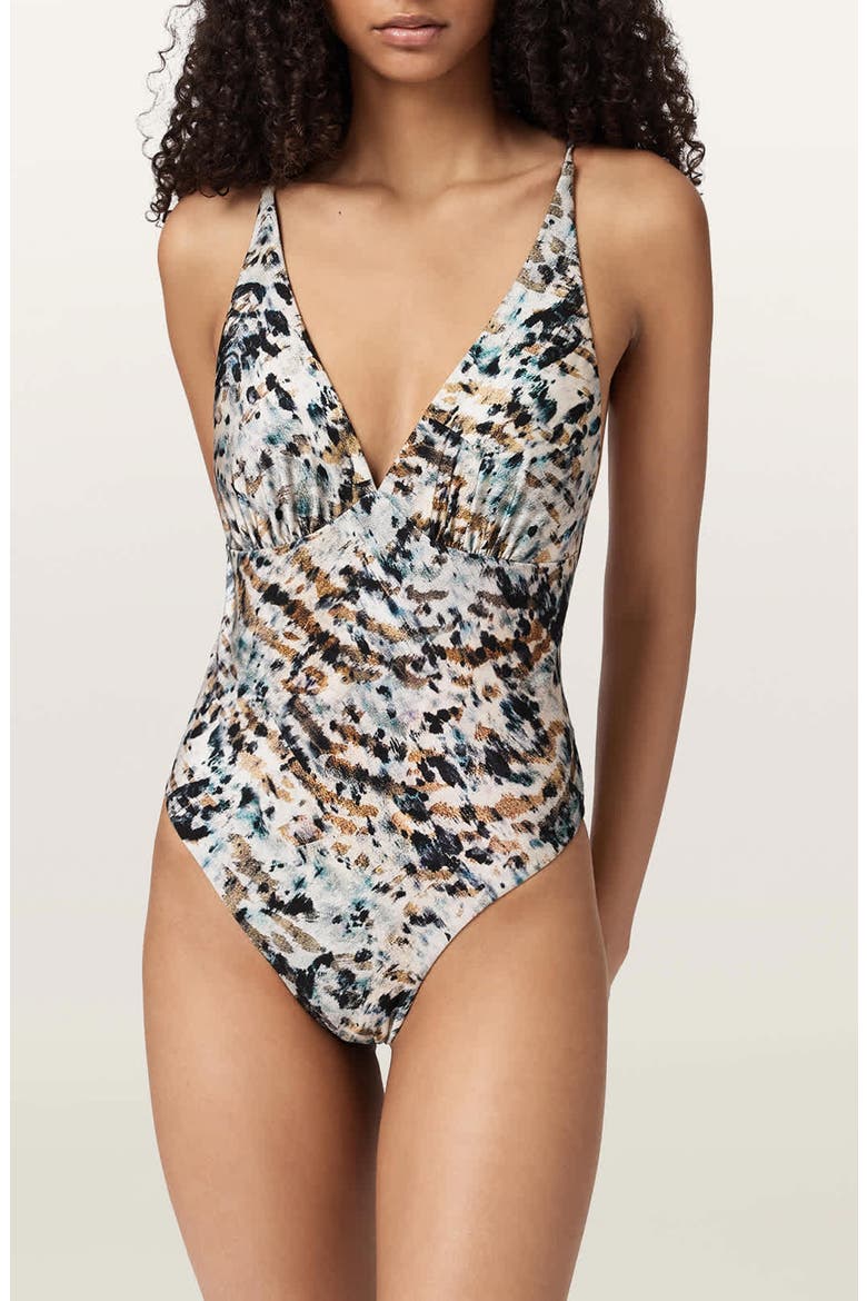 Saph V-Neck One-Piece Swimsuit, Main, color, CANTER FAWN BROWN