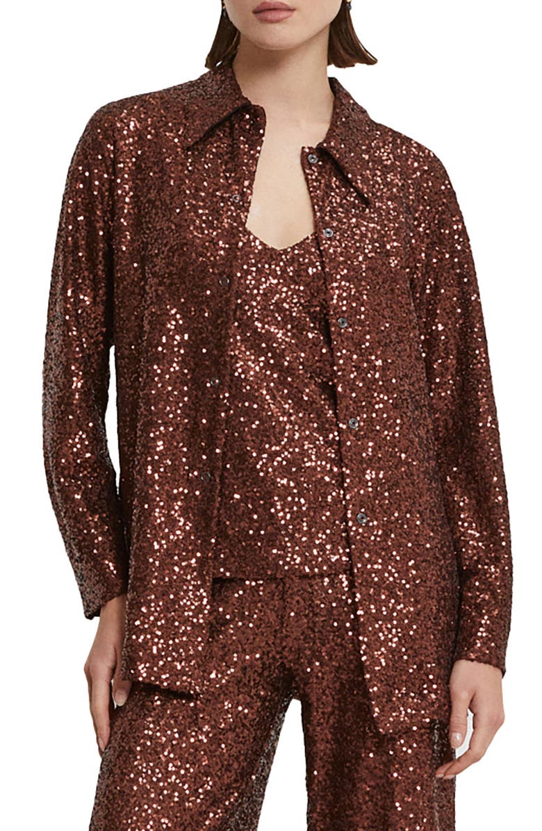 ottod'Ame Sequin Embellished Shirt, Main, color, Bronze