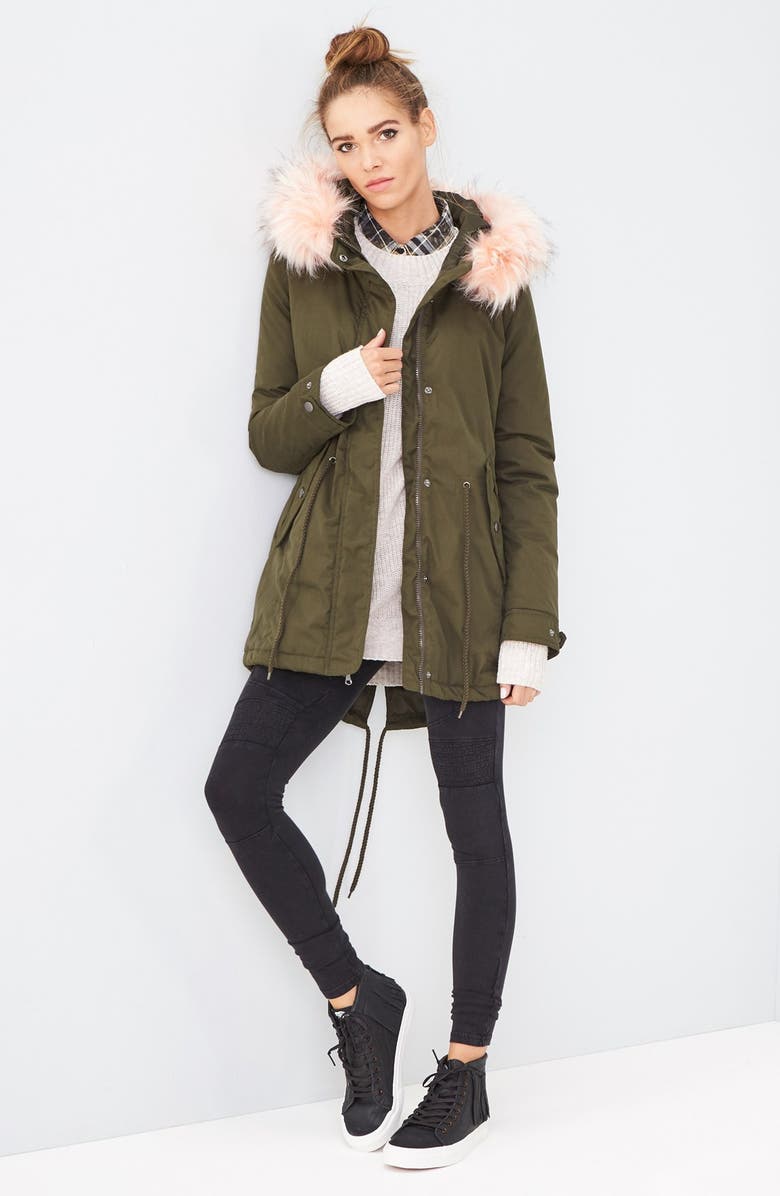 Tinsel Faux Fur Trim Parka, Alternate, color,