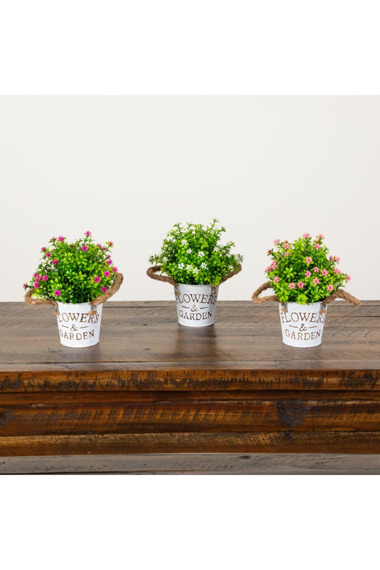 8-in Artificial Flowering Mini Daisy Plant in Rustic Flowers & Garden Planter - Set of 3, Alternate, color, Assortment 1