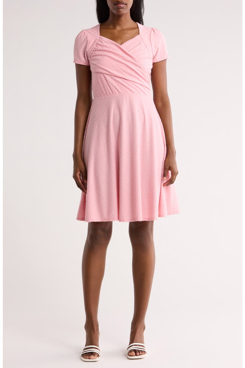 Swiss Dot Short Sleeve Fit & Flare Dress, Main, color, BLUSH