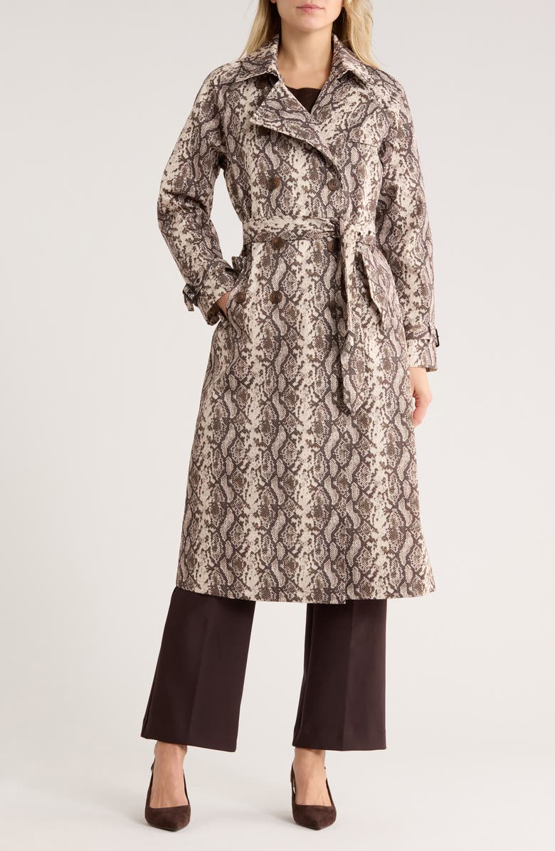Rebecca Minkoff Animal Print Longline Trench Coat, Main, color, Snake