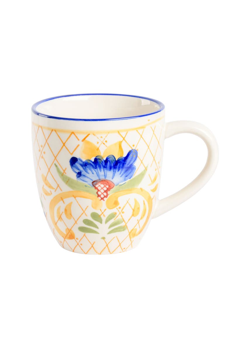 Tierra Tile 4 Piece 17.4 Ounce Hand Painted Stoneware Mug Set, Alternate, color, White and Multi