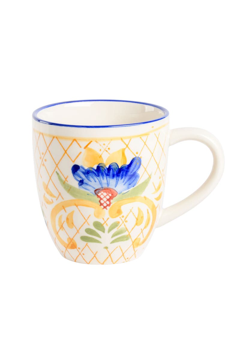 Laurie Gates Tierra Tile 4 Piece 17.4 Ounce Hand Painted Stoneware Mug Set, Alternate, color, White And Multi