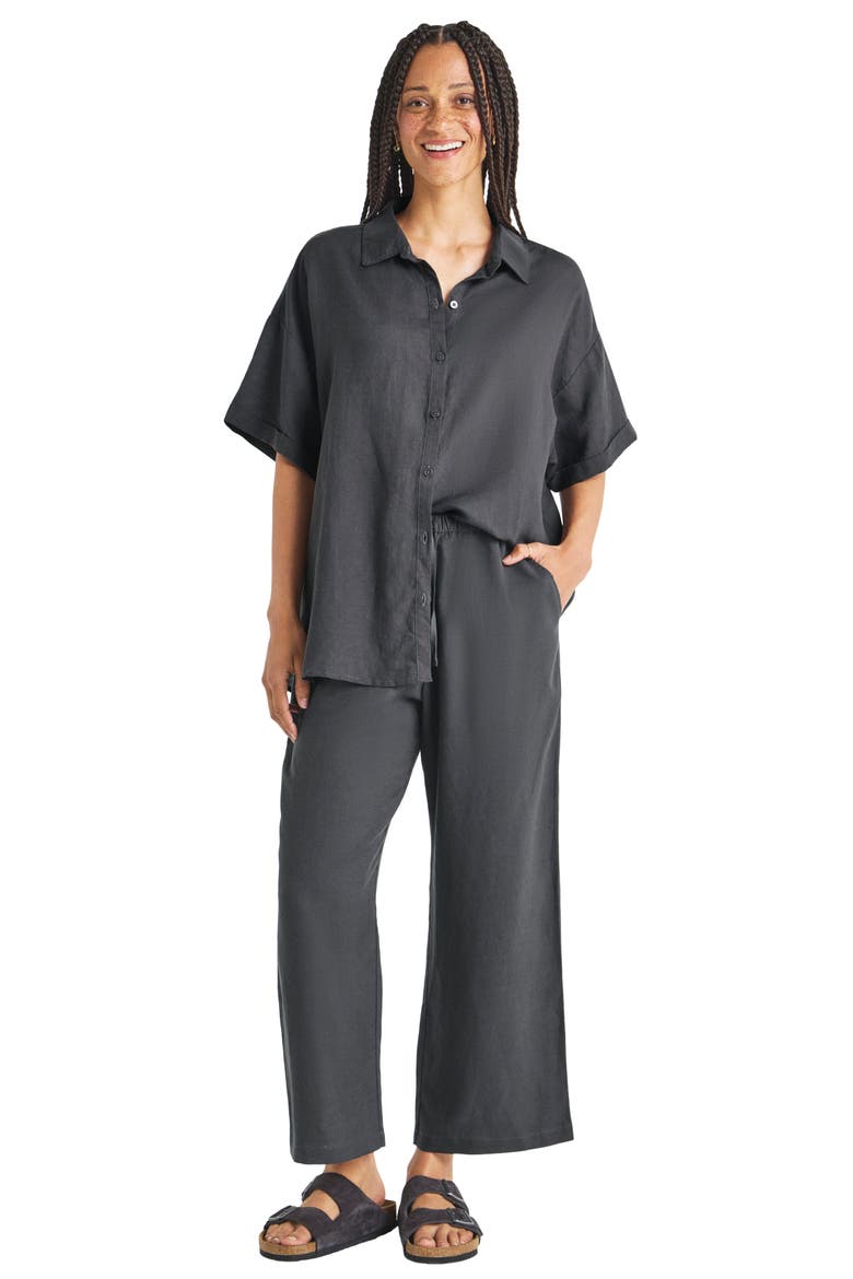 Dawson Elbow Sleeve Linen Blend Button-Up Shirt, Alternate, color, LEAD