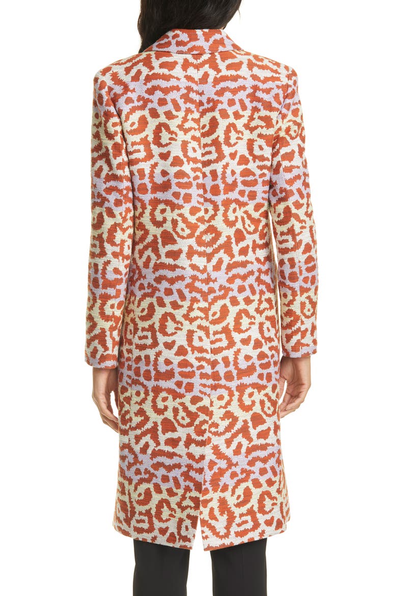 Metallic Animal Jacquard Cotton Blend Coat, Alternate, color, LAVENDER/ RUST LEOPARD