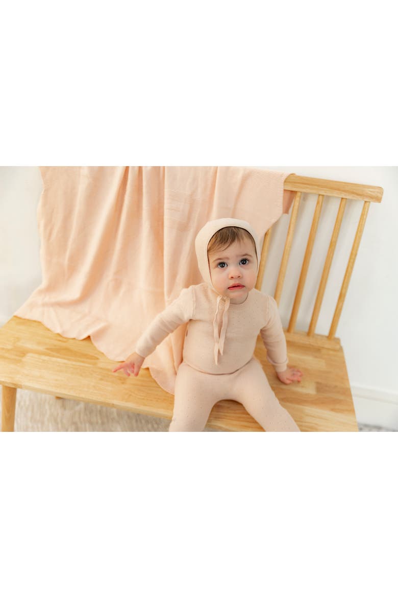 Pony Bow Print Pointelle Knit Blanket, Alternate, color, Blue Mist