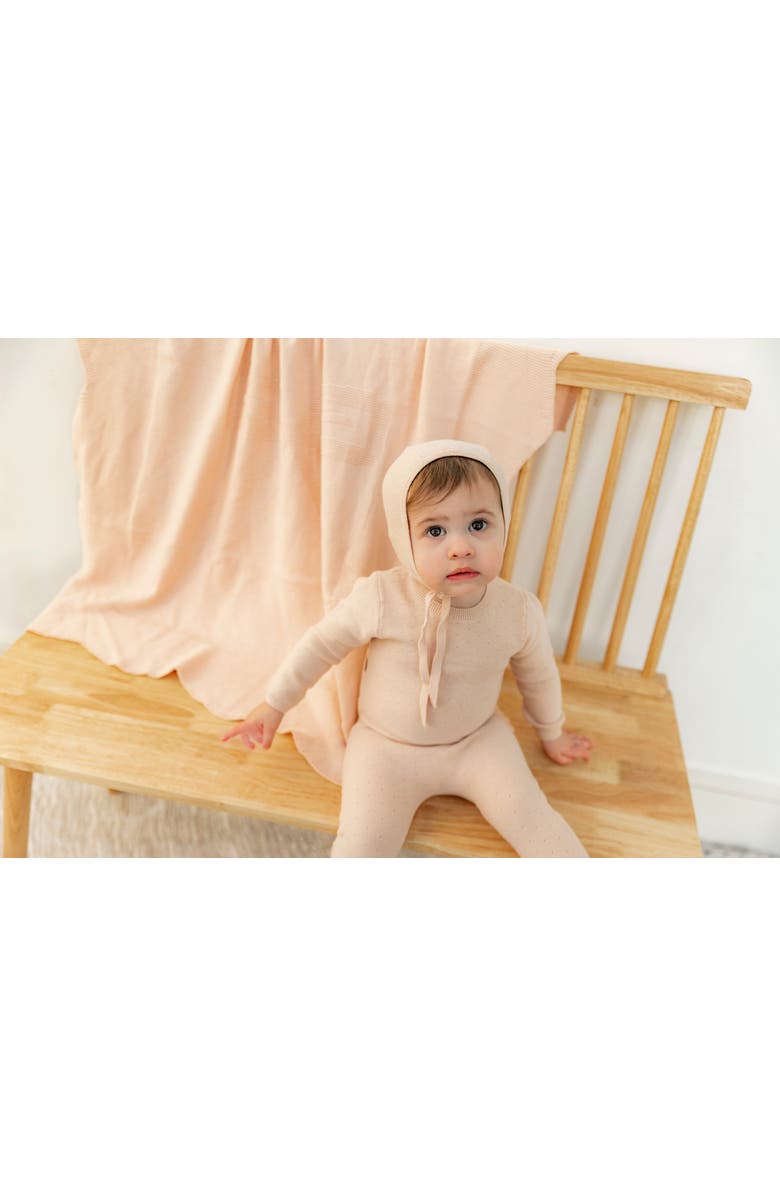 Bebe Bella Pony Bow Print Pointelle Knit Blanket, Alternate, color, Blue Mist