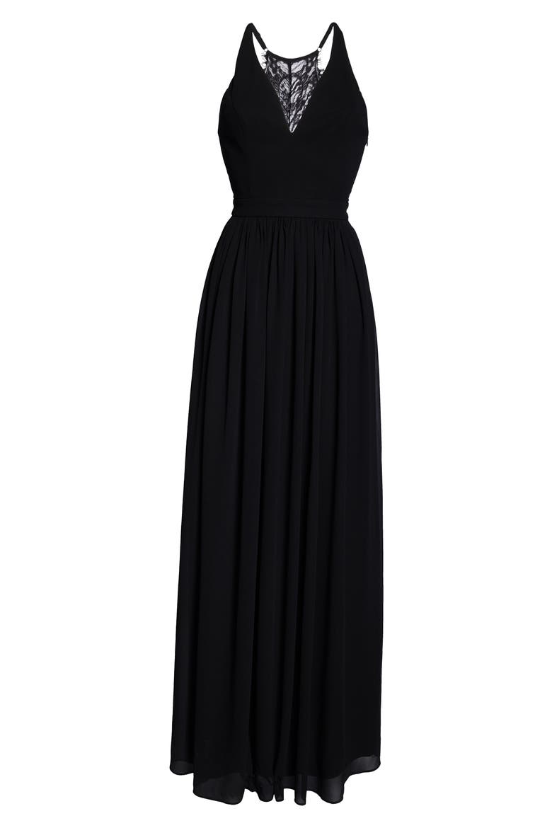 Everlasting Beauty Lace Back Chiffon Gown, Alternate, color, BLACK
