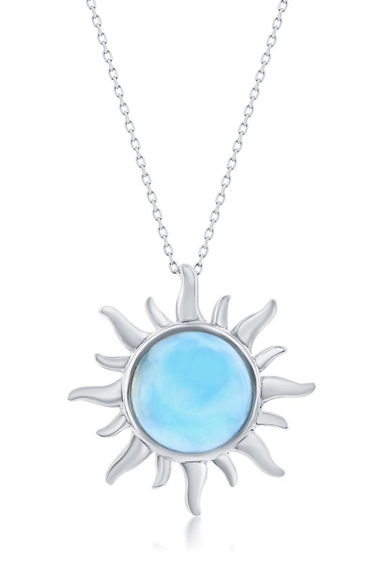 Sterling Silver Larimar Sun Pendant Necklace, Main, color, BLUE
