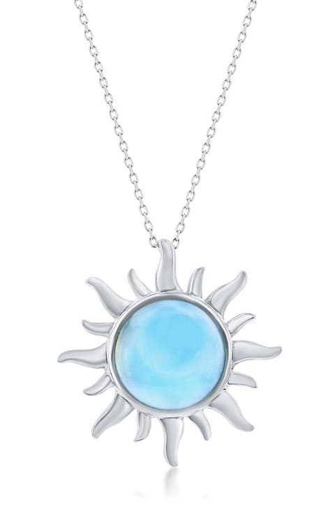 Sterling Silver Larimar Sun Pendant Necklace