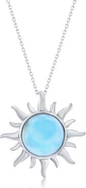 SIMONA Sterling Silver Larimar Sun Pendant Necklace