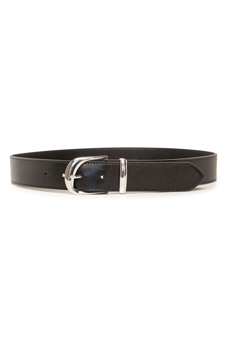Linea Pelle Arched Buckle Faux Leather Belt, Main, color, Black