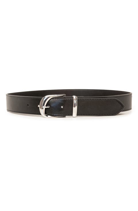 Arched Buckle Faux Leather Belt
