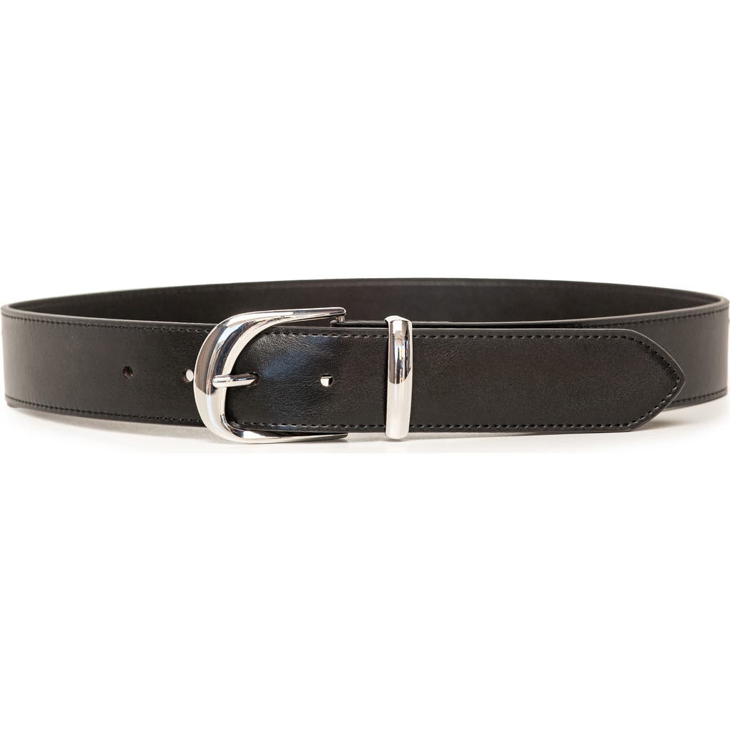 Linea Pelle Arched Buckle Faux Leather Belt In Black