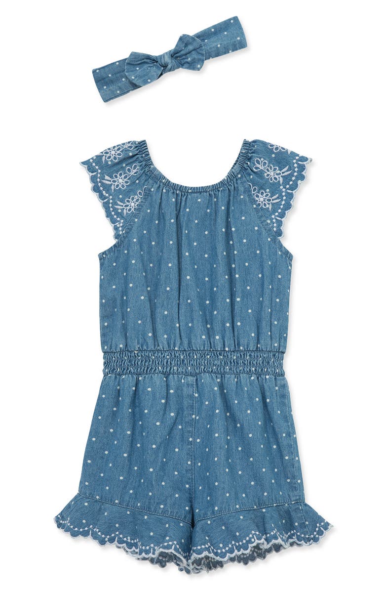 Little Me Chambray Romper & Headband Set, Main, color,