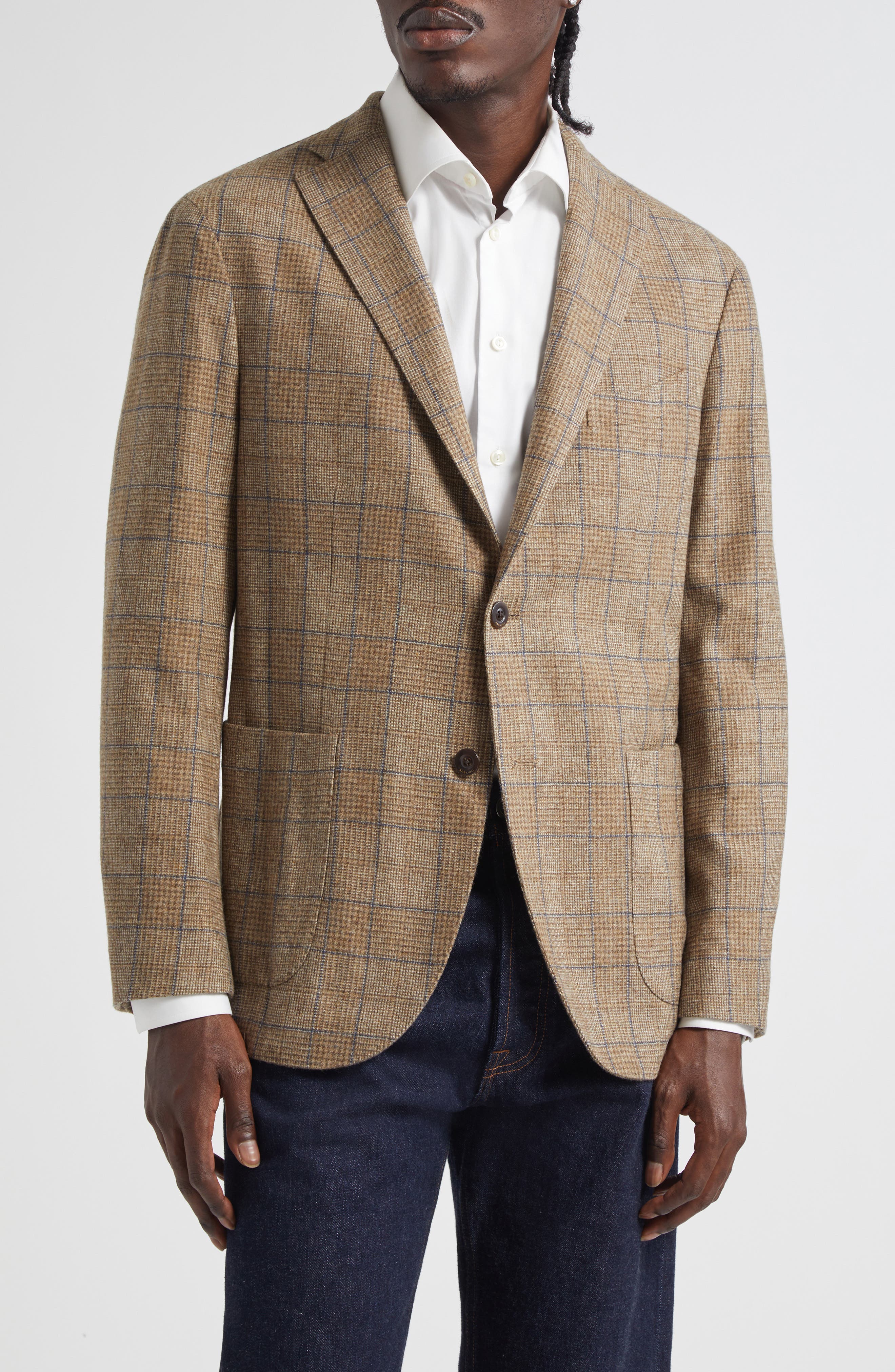 K-Jacket Tan Glen Check Wool Sport Coat