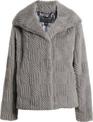 Bernardo Square Pattern Faux Fur Coat