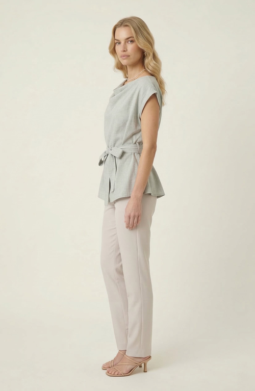 Modenaire Draped Neck Top In Light Grey
