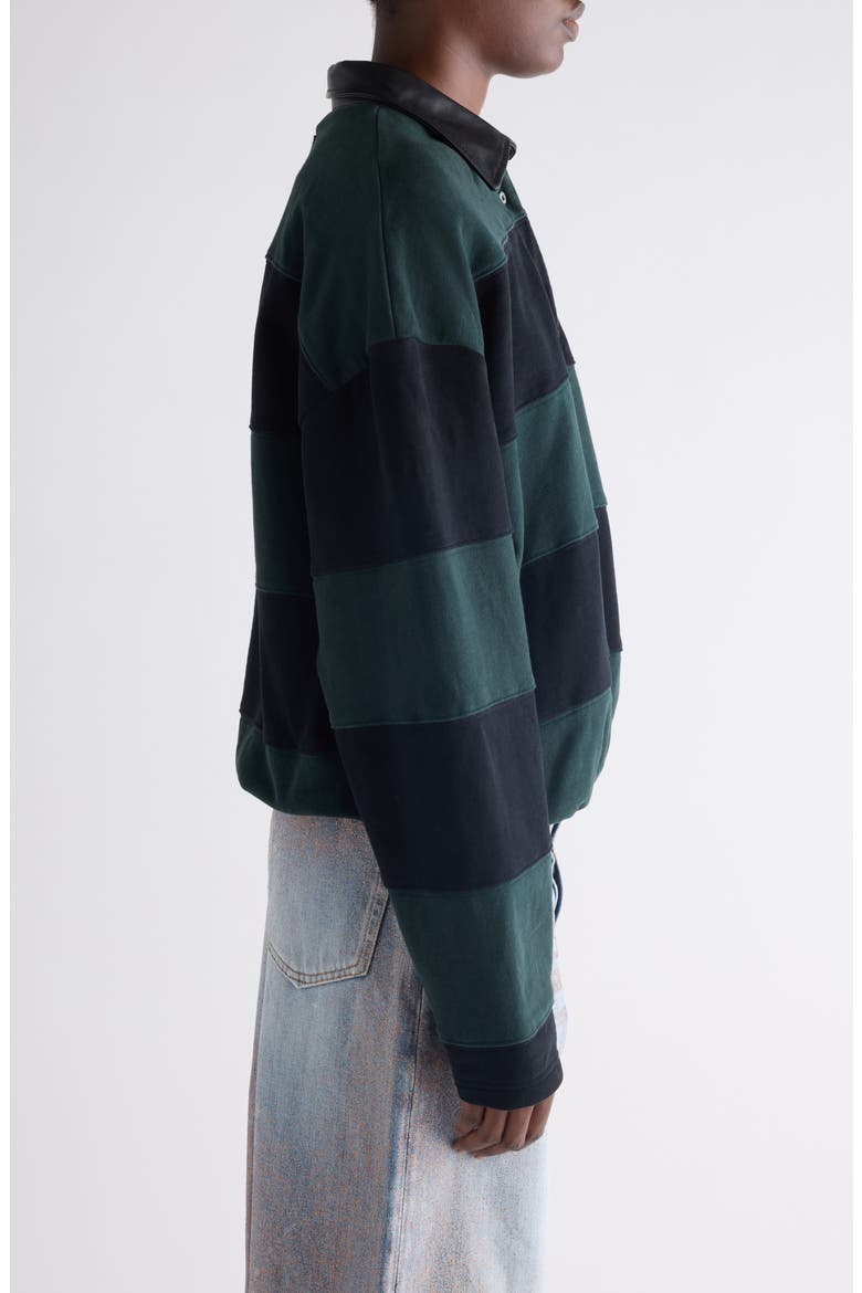 Striped Organic Cotton Fleece Polo Sweatshirt, Alternate, color, FOREST GREEN/ BLACK