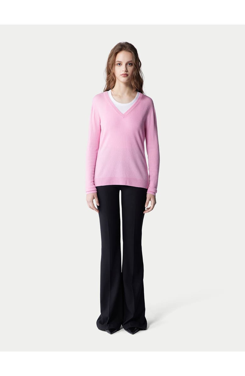 GOBI Mongolian Cashmere Essential Cashmere V-Neck Sweater, Alternate, color, Pink Frosting