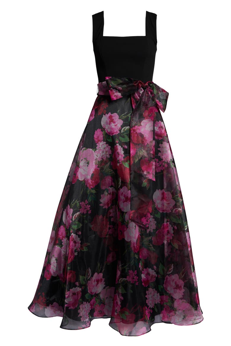 Floral Organza Gown, Alternate, color, BLACK MULTI