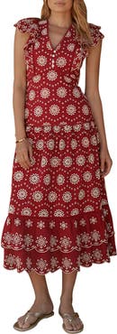 MINT VELVET Cotton Broderie Drop Waist Midi Dress