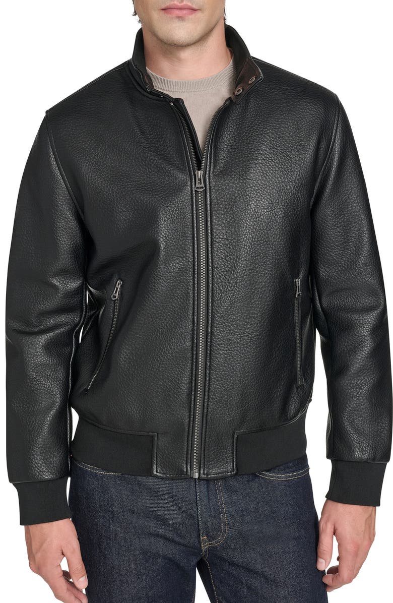 Cole Haan Signature Faux Leather Bomber Jacket, Main, color, Black